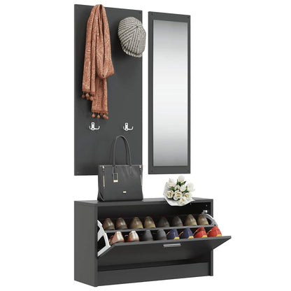 3-in-1 Shoe Cabinet Set Black Engineered Wood