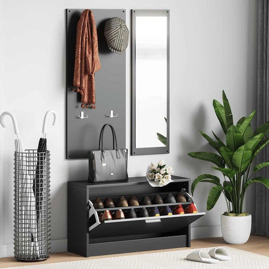 3-in-1 Shoe Cabinet Set Black Engineered Wood