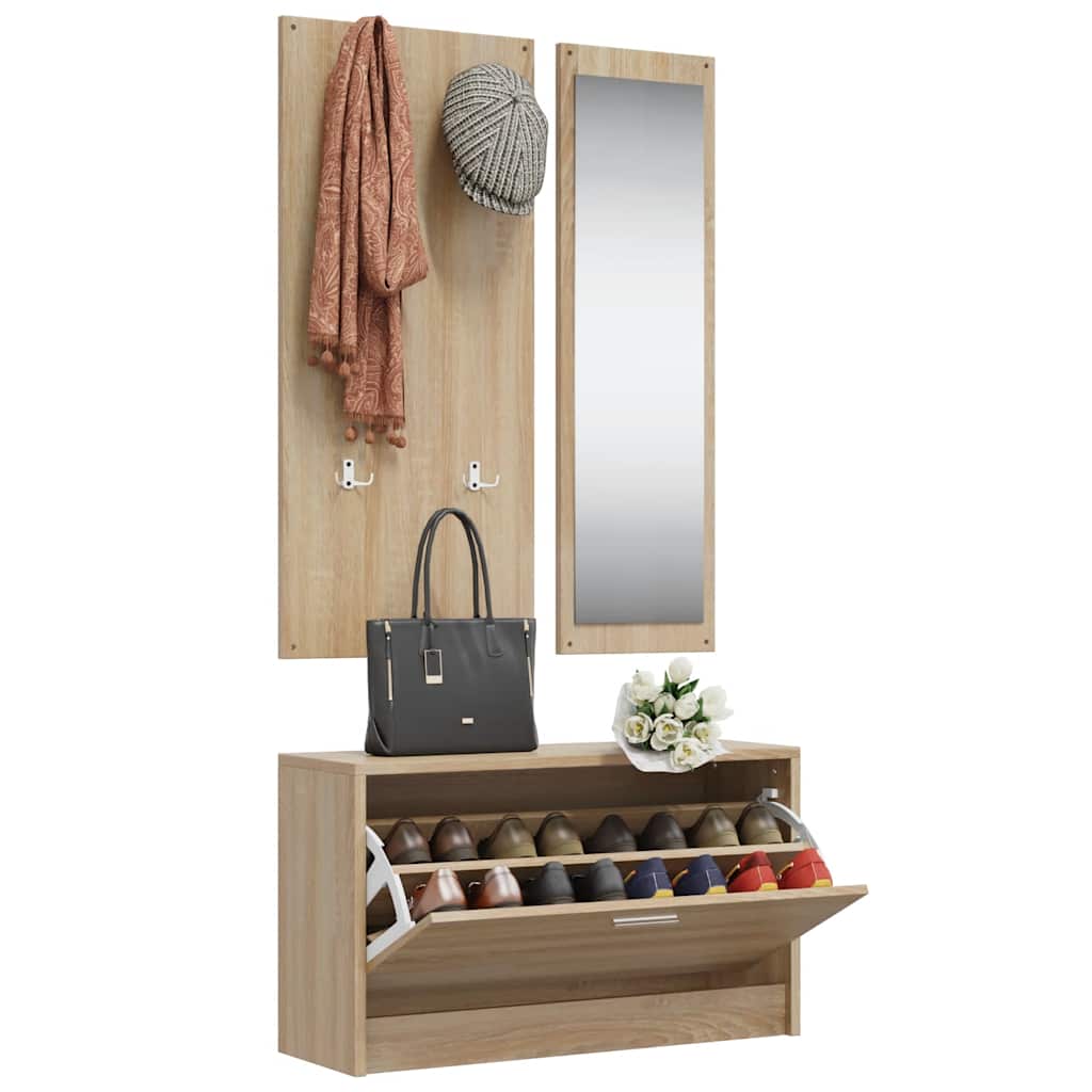 3-in-1 Shoe Cabinet Set Sonoma Oak Engineered Wood