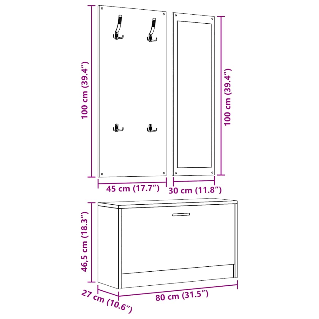 3-in-1 Shoe Cabinet Set Sonoma Oak Engineered Wood