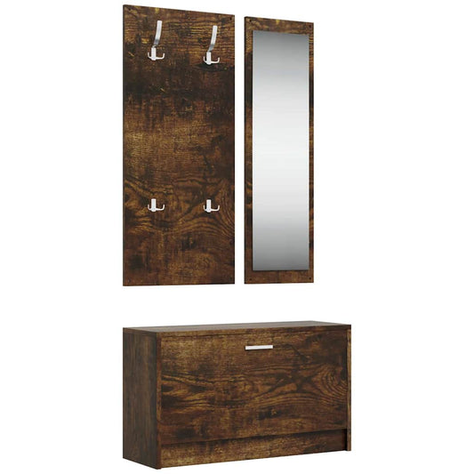 3-in-1 Shoe Cabinet Set Smoked Oak Engineered Wood