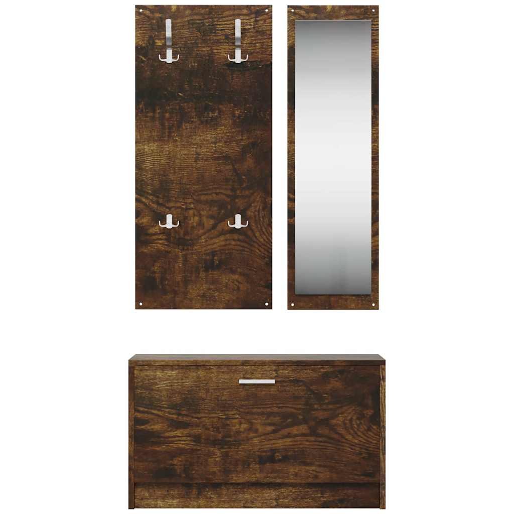 3-in-1 Shoe Cabinet Set Smoked Oak Engineered Wood