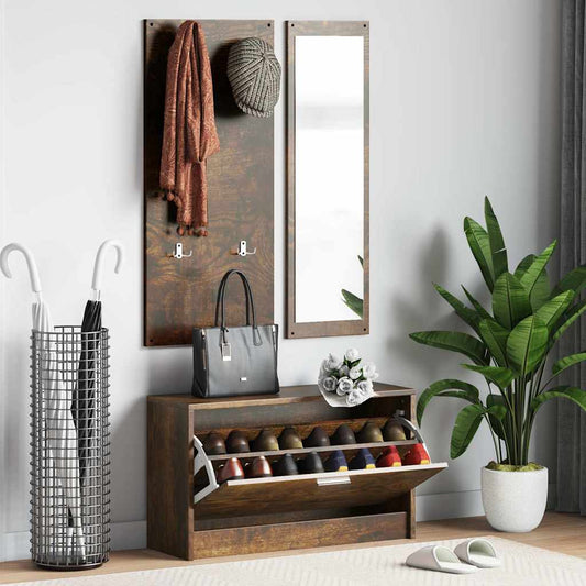 3-in-1 Shoe Cabinet Set Smoked Oak Engineered Wood