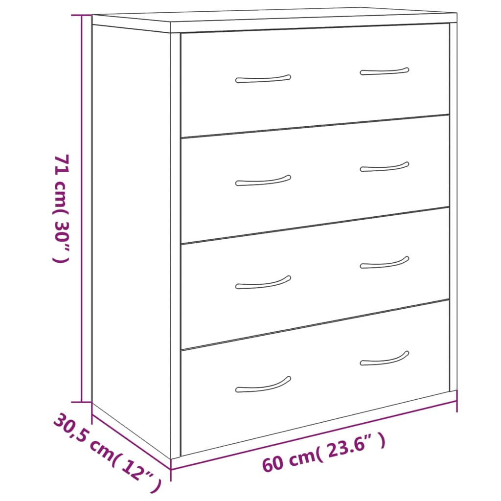 Sideboard with 4 Drawers 60x30.5x71 cm High Gloss White