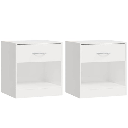 Bedside Cabinet | Set of 2 | High gloss white | Engineered wood
