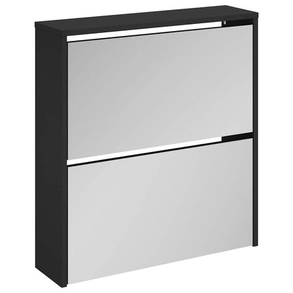 Shoe Cabinet with Mirror 2-Layer Black 63x17x67 cm