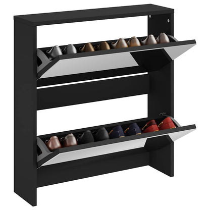 Shoe Cabinet with Mirror 2-Layer Black 63x17x67 cm