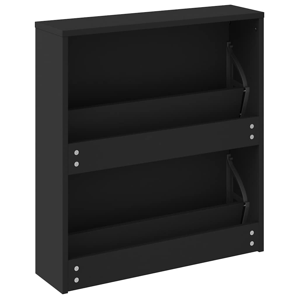 Shoe Cabinet with Mirror 2-Layer Black 63x17x67 cm