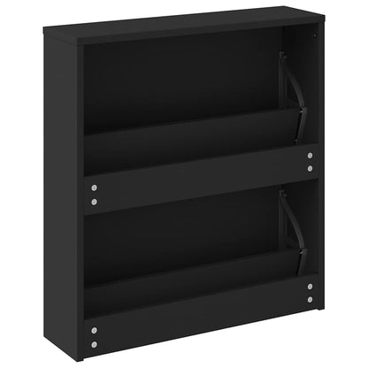 Shoe Cabinet with Mirror 2-Layer Black 63x17x67 cm