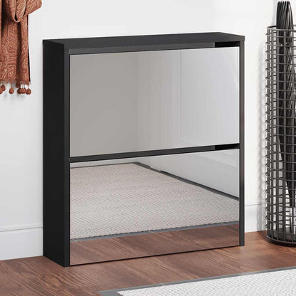 Shoe Cabinet with Mirror 2-Layer Black 63x17x67 cm