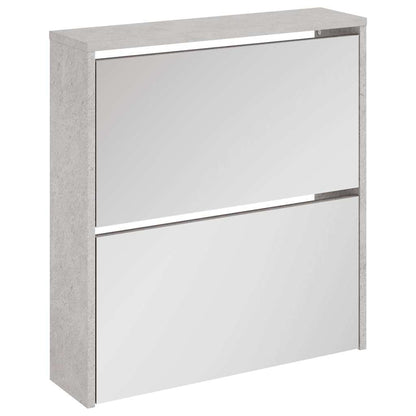 Shoe Cabinet with Mirror 2-Layer Concrete Grey 63x17x67 cm