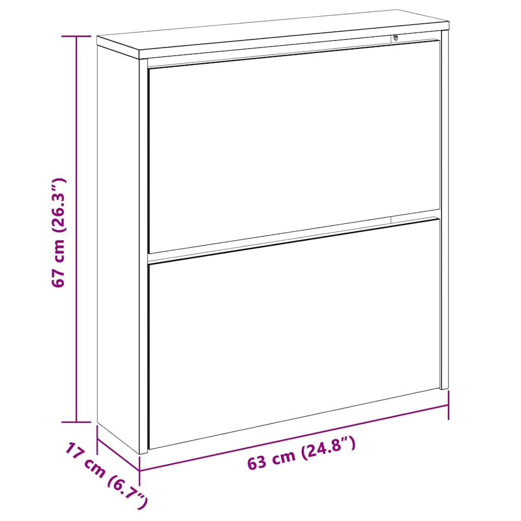 Shoe Cabinet with Mirror 2-Layer Concrete Grey 63x17x67 cm