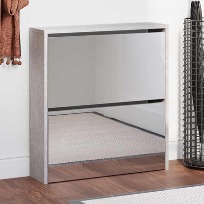 Shoe Cabinet with Mirror 2-Layer Concrete Grey 63x17x67 cm