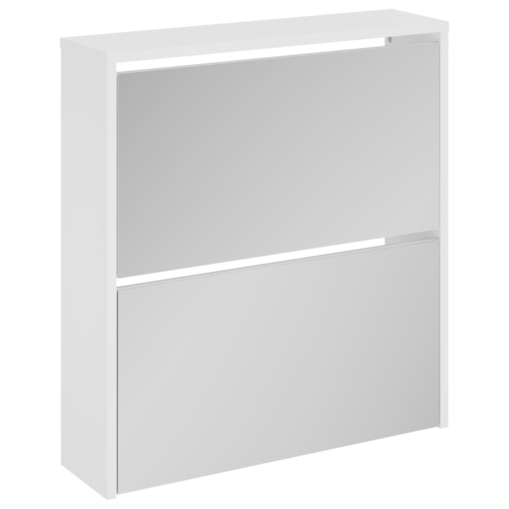 Shoe Cabinet with Mirror 2-Layer High Gloss White 63x17x67 cm
