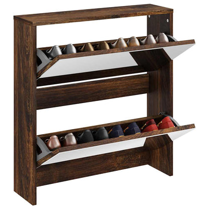 Shoe Cabinet with Mirror 2-Layer Smoked Oak 63x17x67 cm