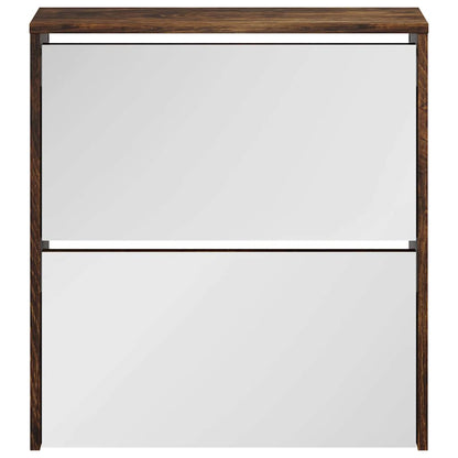 Shoe Cabinet with Mirror 2-Layer Smoked Oak 63x17x67 cm