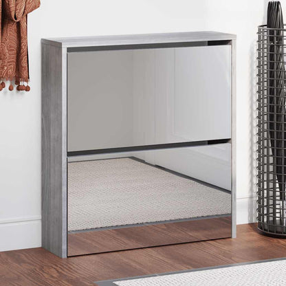 Shoe Cabinet with Mirror 2-Layer Grey Sonoma 63x17x67 cm