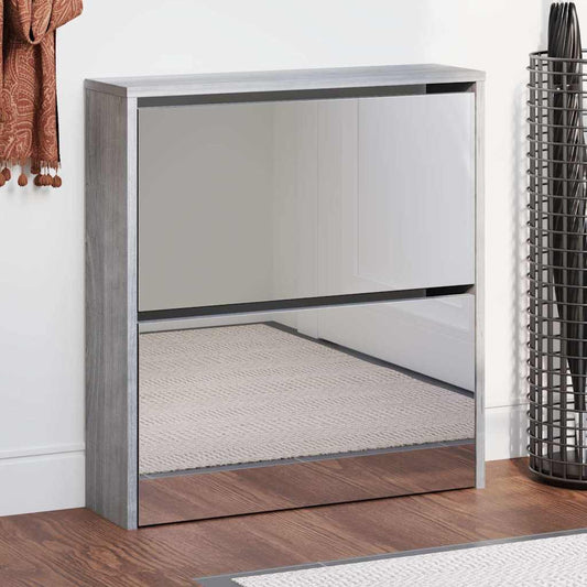 Shoe Cabinet with Mirror 2-Layer Grey Sonoma 63x17x67 cm