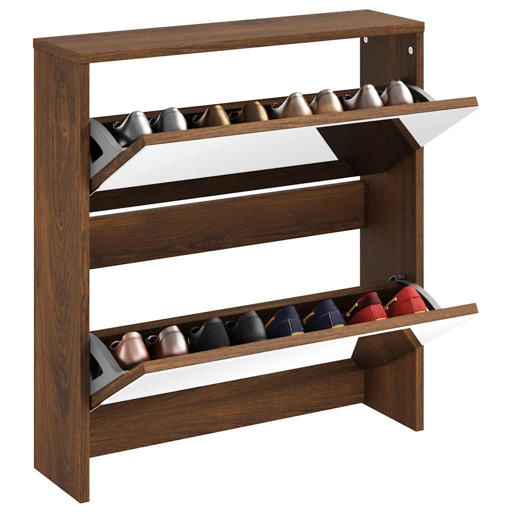 Shoe Cabinet with Mirror 2-Layer Brown Oak 63x17x67 cm