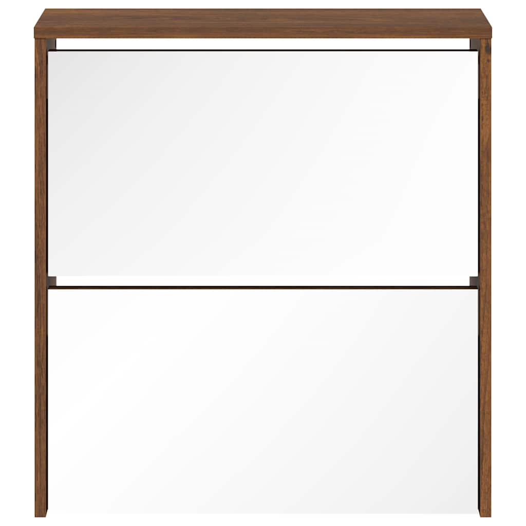 Shoe Cabinet with Mirror 2-Layer Brown Oak 63x17x67 cm
