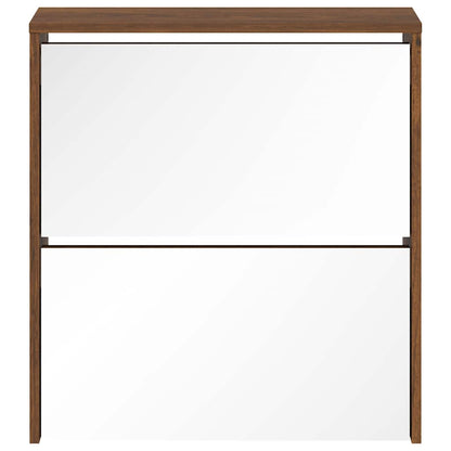 Shoe Cabinet with Mirror 2-Layer Brown Oak 63x17x67 cm