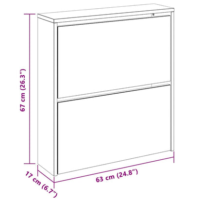 Shoe Cabinet with Mirror 2-Layer Brown Oak 63x17x67 cm