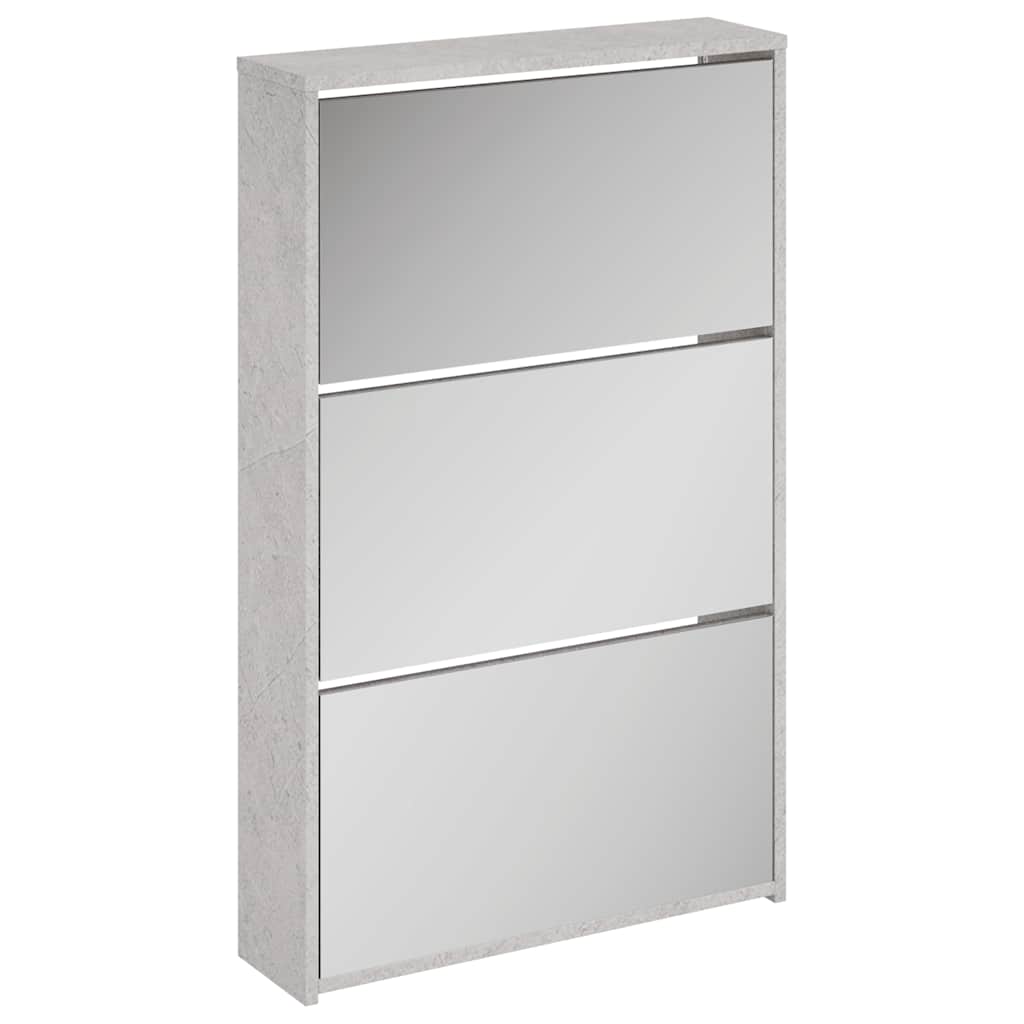 Shoe Cabinet with Mirror 3-Layer Concrete Grey 63x17x102.5 cm