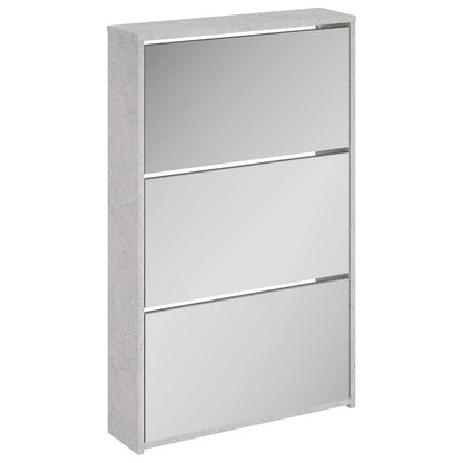 Shoe Cabinet with Mirror 3-Layer Concrete Grey 63x17x102.5 cm
