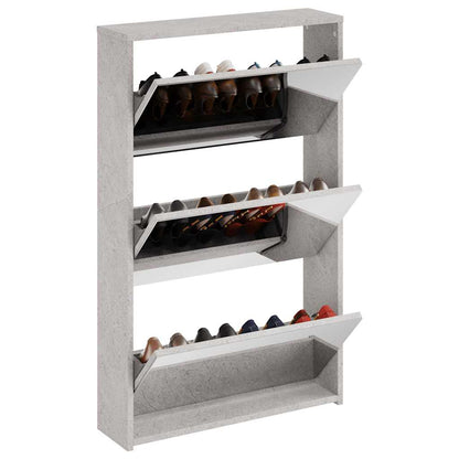 Shoe Cabinet with Mirror 3-Layer Concrete Grey 63x17x102.5 cm
