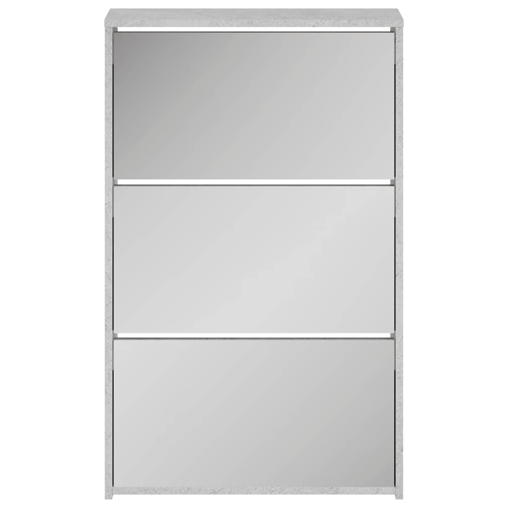 Shoe Cabinet with Mirror 3-Layer Concrete Grey 63x17x102.5 cm