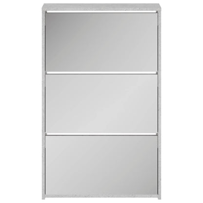 Shoe Cabinet with Mirror 3-Layer Concrete Grey 63x17x102.5 cm