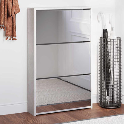 Shoe Cabinet with Mirror 3-Layer Concrete Grey 63x17x102.5 cm