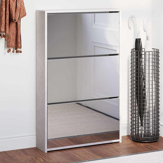 Shoe Cabinet with Mirror 3-Layer Concrete Grey 63x17x102.5 cm