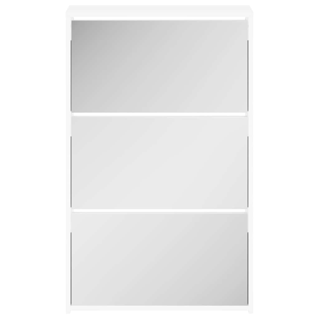 Shoe Cabinet with Mirror 3-Layer High Gloss White 63x17x102.5 cm