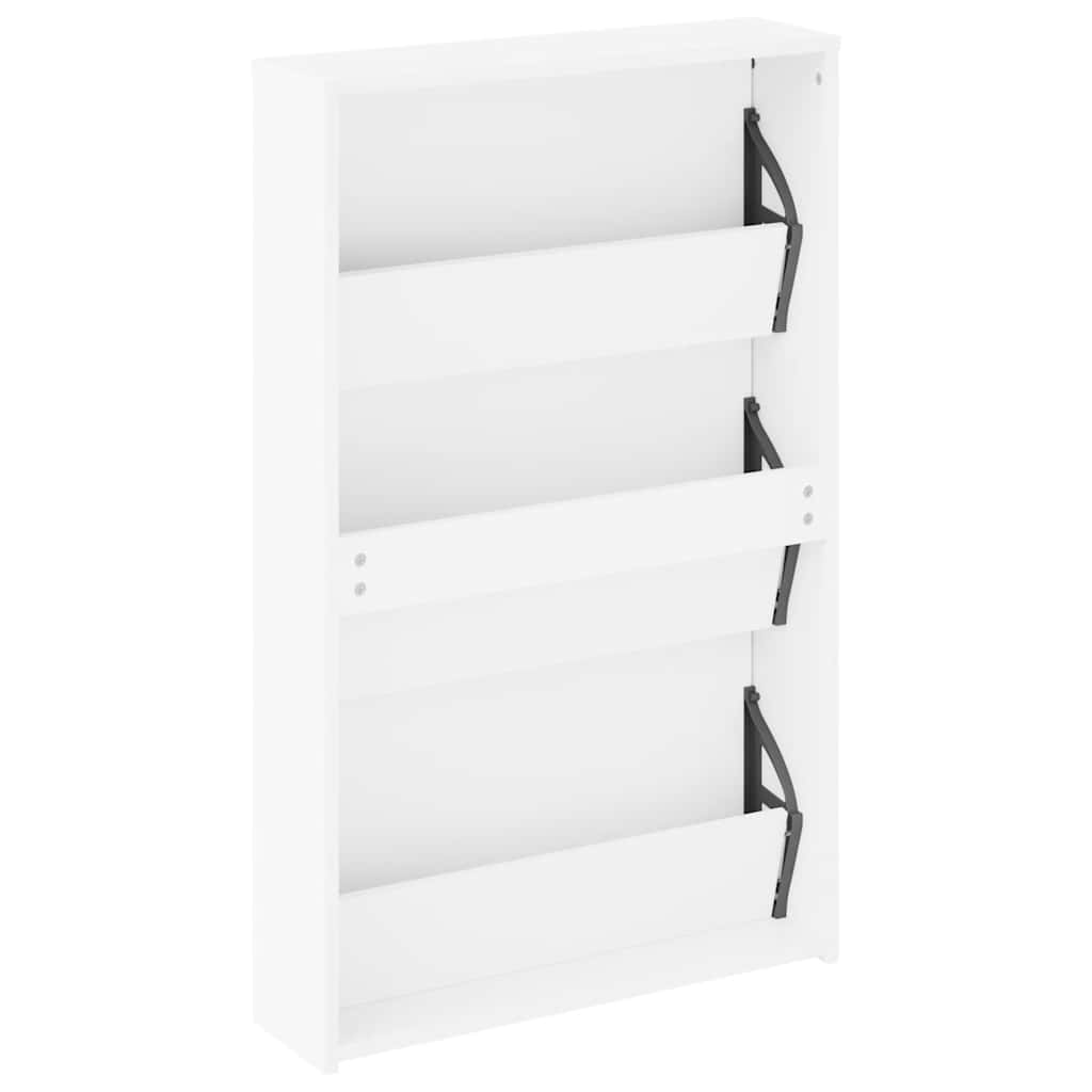 Shoe Cabinet with Mirror 3-Layer High Gloss White 63x17x102.5 cm