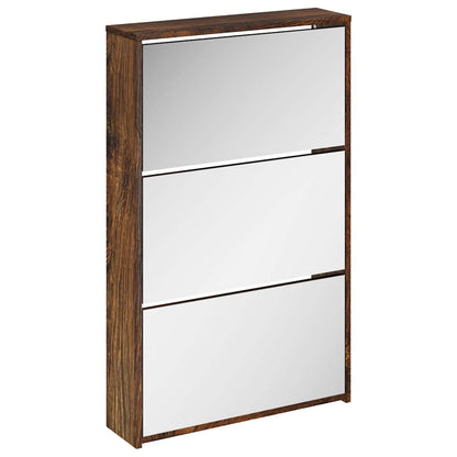 Shoe Cabinet with Mirror 3-Layer Smoked Oak 63x17x102.5 cm