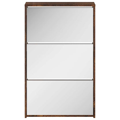 Shoe Cabinet with Mirror 3-Layer Smoked Oak 63x17x102.5 cm