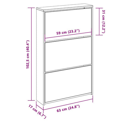 Shoe Cabinet with Mirror 3-Layer Smoked Oak 63x17x102.5 cm