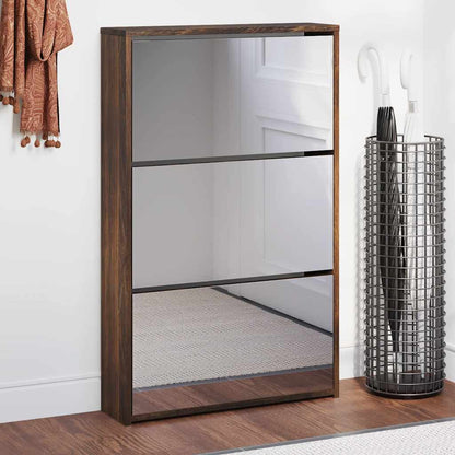 Shoe Cabinet with Mirror 3-Layer Smoked Oak 63x17x102.5 cm