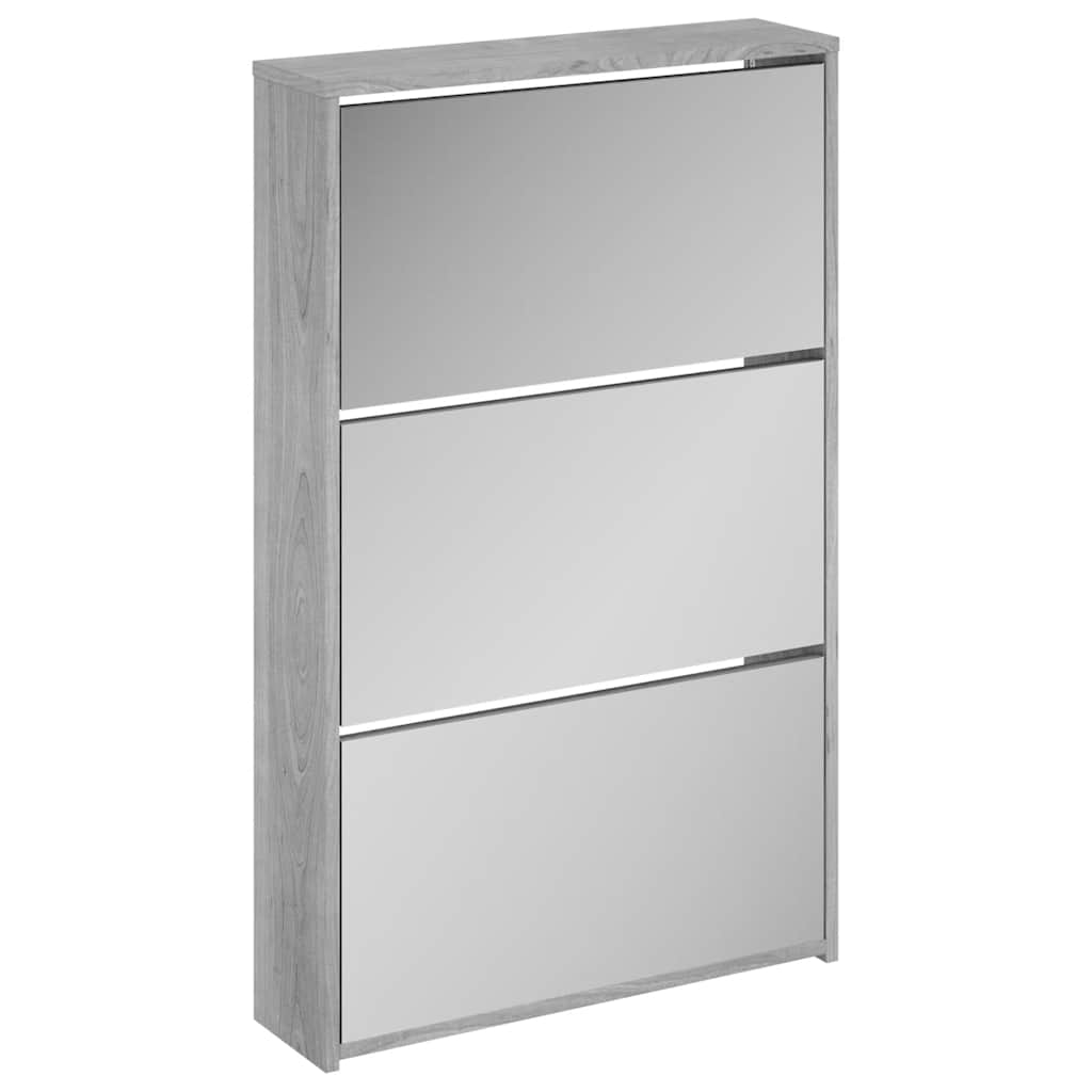 Shoe Cabinet with Mirror 3-Layer Grey Sonoma 63x17x102.5 cm