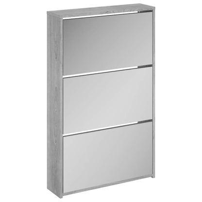 Shoe Cabinet with Mirror 3-Layer Grey Sonoma 63x17x102.5 cm