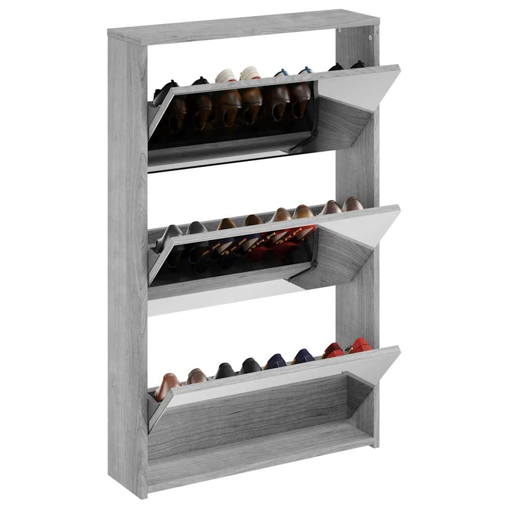 Shoe Cabinet with Mirror 3-Layer Grey Sonoma 63x17x102.5 cm