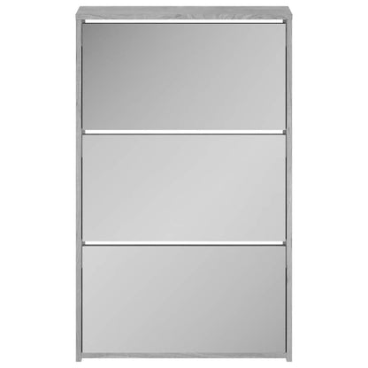Shoe Cabinet with Mirror 3-Layer Grey Sonoma 63x17x102.5 cm