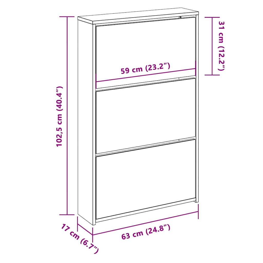 Shoe Cabinet with Mirror 3-Layer Grey Sonoma 63x17x102.5 cm