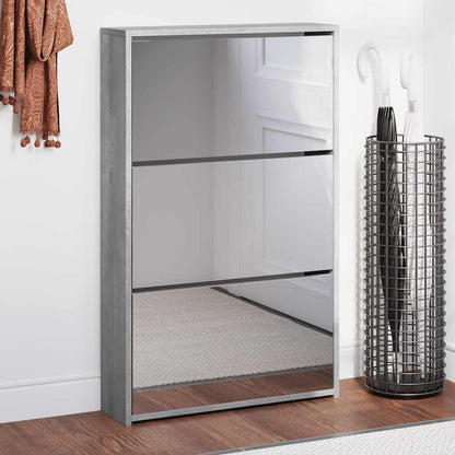 Shoe Cabinet with Mirror 3-Layer Grey Sonoma 63x17x102.5 cm