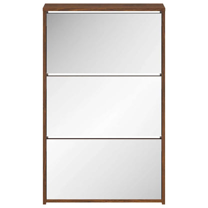Shoe Cabinet with Mirror 3-Layer Brown Oak 63x17x102.5 cm