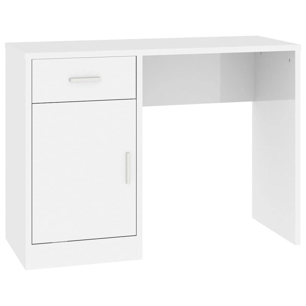 Desk with Drawer&Cabinet High Gloss White 100x40x73 cm