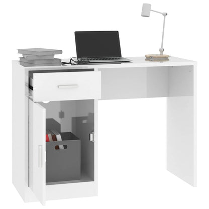 Desk with Drawer&Cabinet High Gloss White 100x40x73 cm