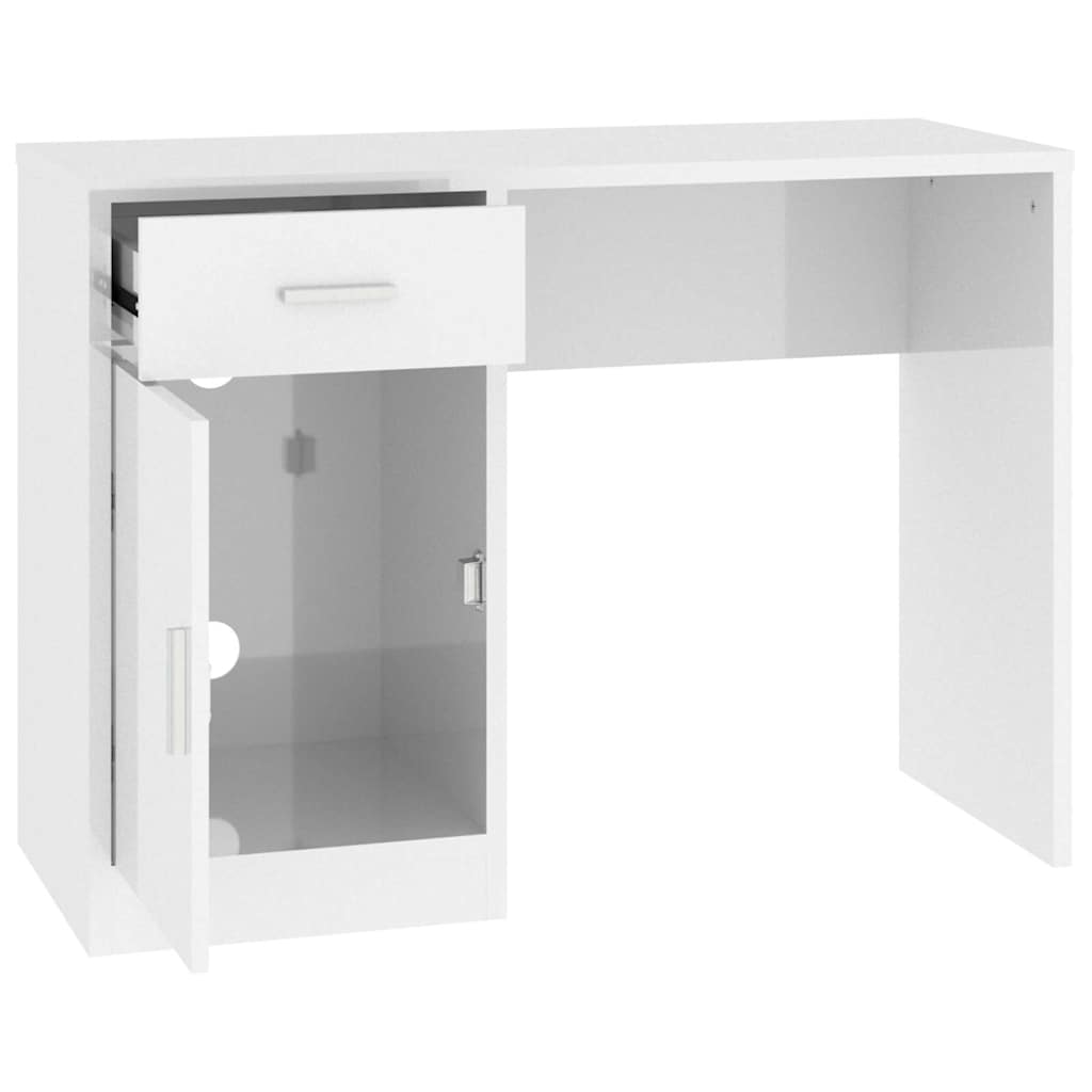 Desk with Drawer&Cabinet High Gloss White 100x40x73 cm