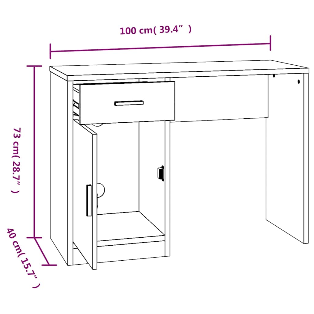 Desk with Drawer&Cabinet High Gloss White 100x40x73 cm